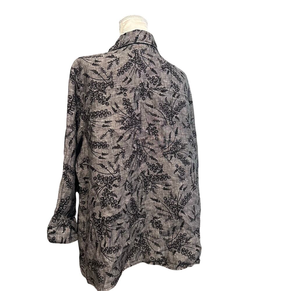 JM Collection Gray Linen Black Embroidered Floral Button Shirt Cottagecore 18W - Picture 14 of 16